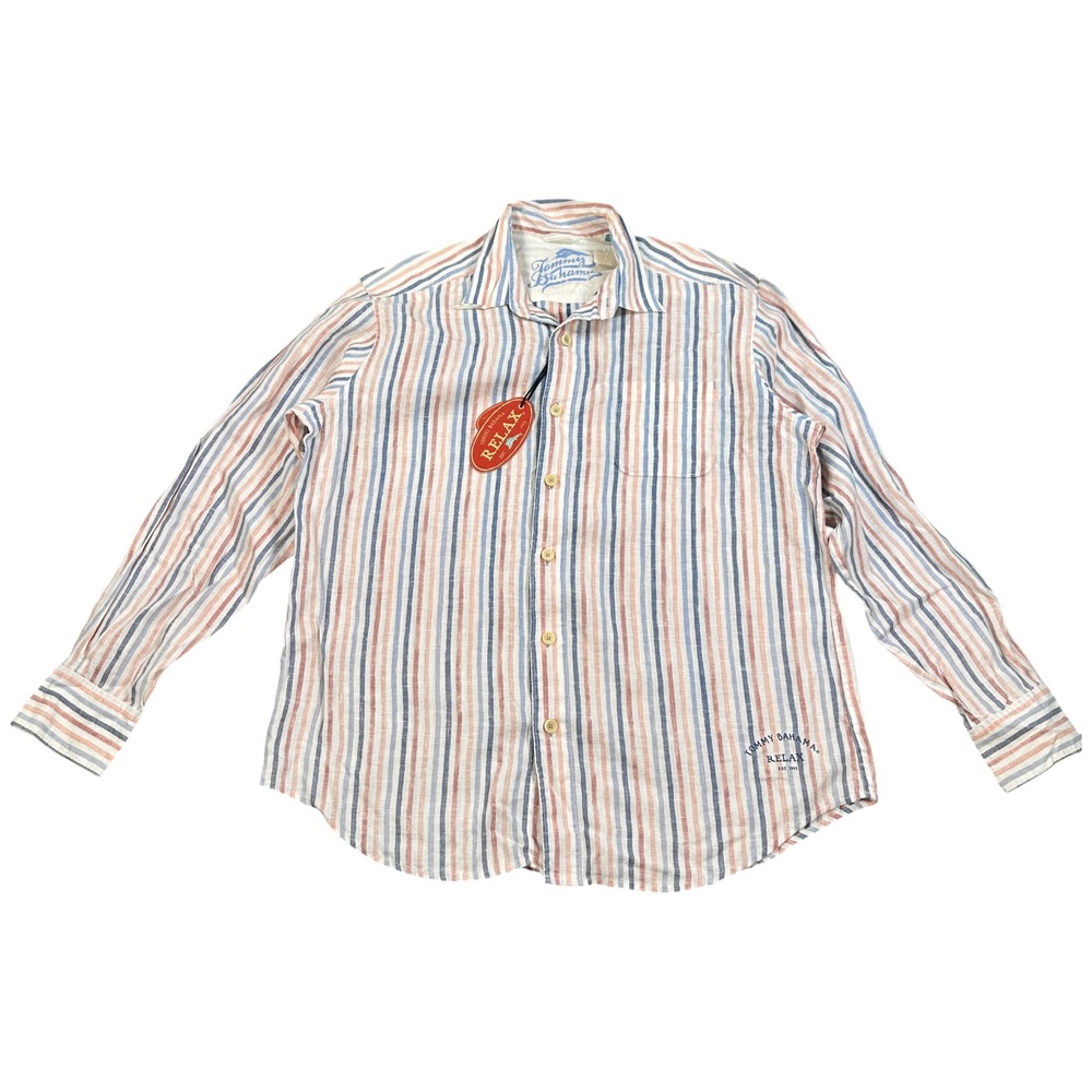 Tommy Bahama Sea Vista Stripe Shirt Mens Medium White Relax Button Up Casual